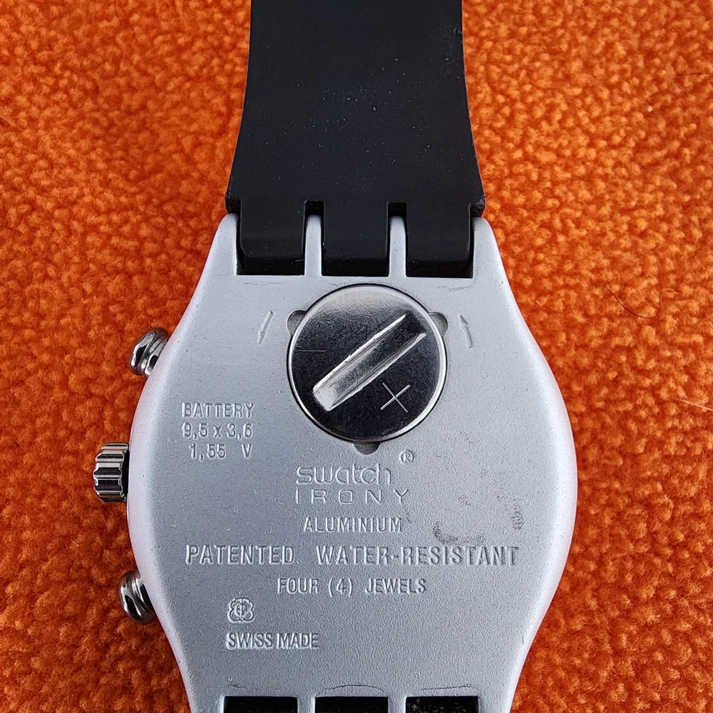Swatch Silver Chronograph Watch with Black Strap